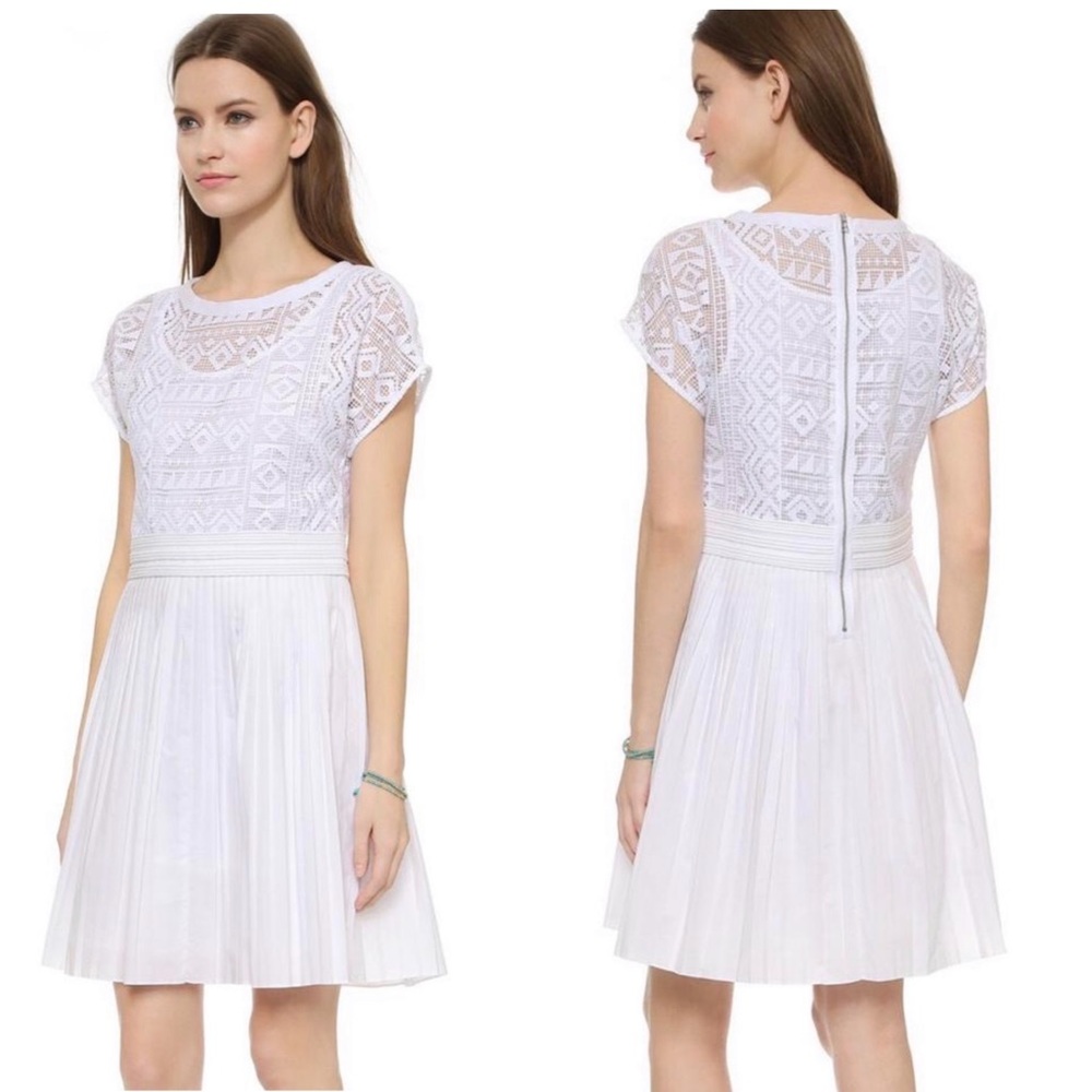 MADEWELL Geo-Lace White Coquette Pleated Bohemian Dress Sz 2 Coastal Summer
